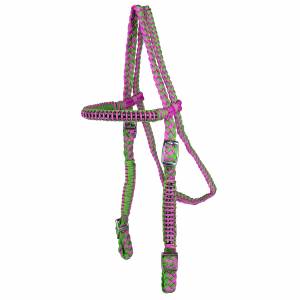 Tabelo Cord Headstall with  Stones - Lime/Pink - Horse