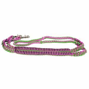 Tabelo Knotted Barrel Reins - Lime/Pink - 85'