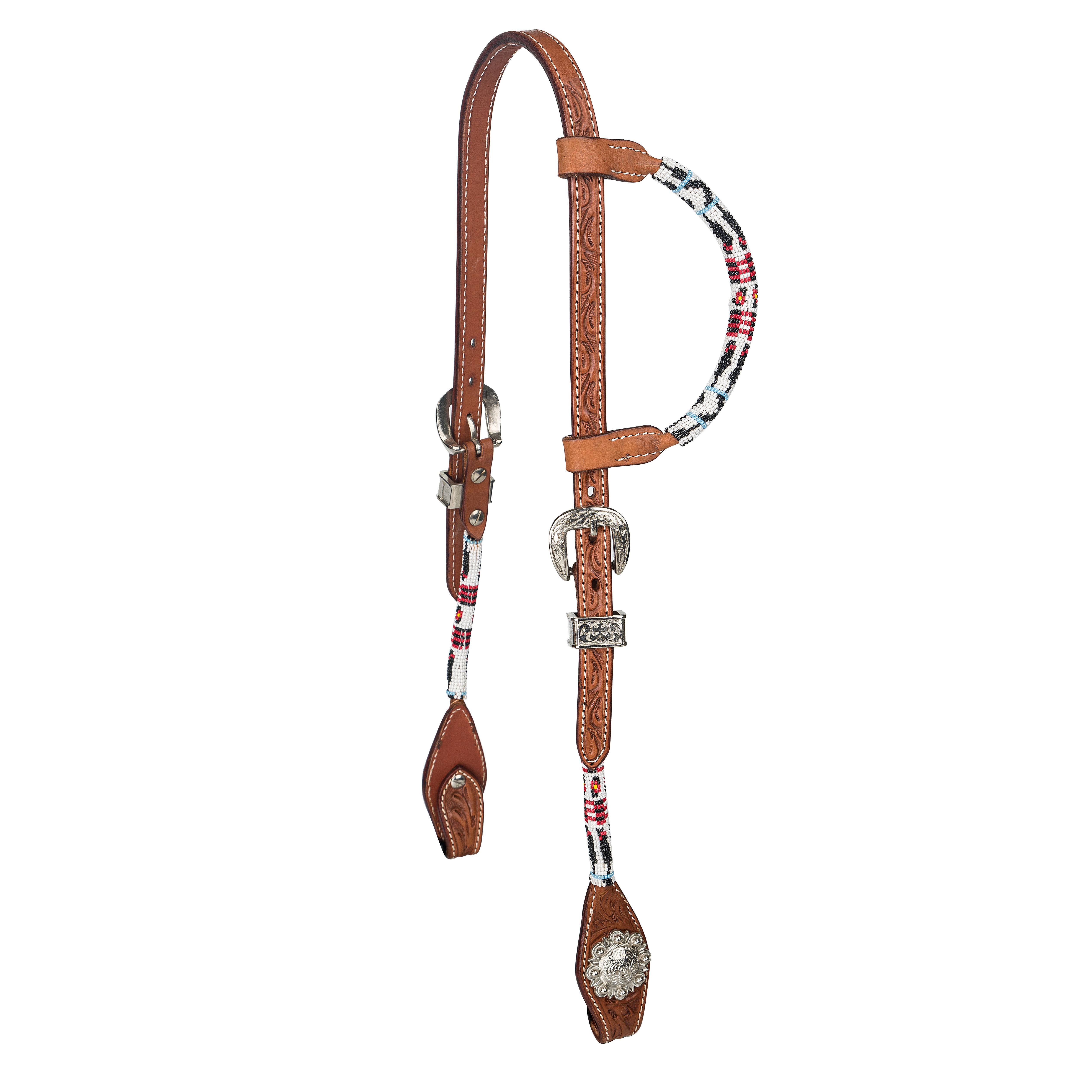 HS020 Tabelo Aztec Bead Headstall with  Flower Tooling sku HS020