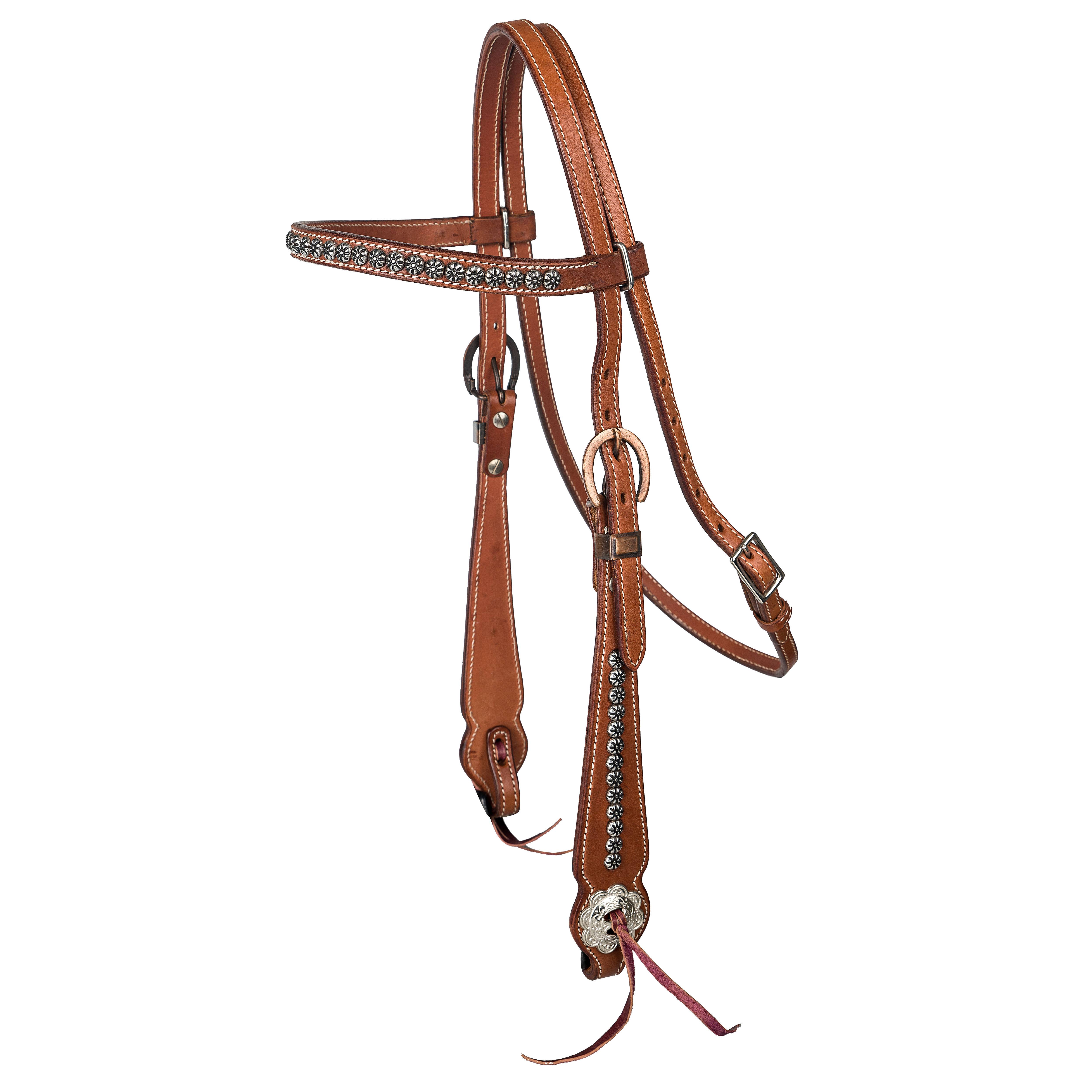 HS204-ANTIQUECHESTNUT-HORSE Tabelo Browband Headstall with  Studs sku HS204-ANTIQUECHESTNUT-HORSE