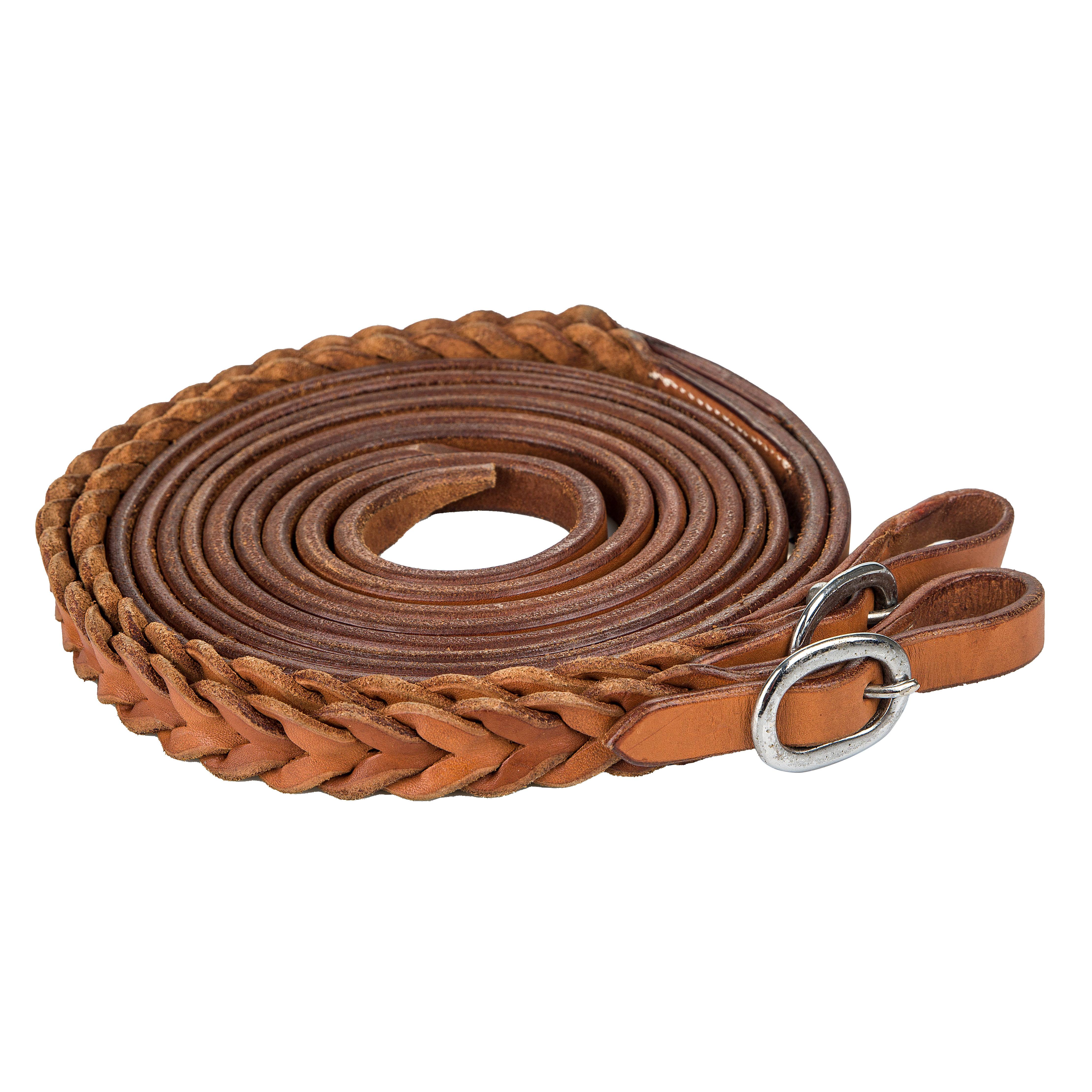 RE147-CHESTNUT-5/8X75 Tabelo Split Reins with  Mystery Braid sku RE147-CHESTNUT-5/8X75