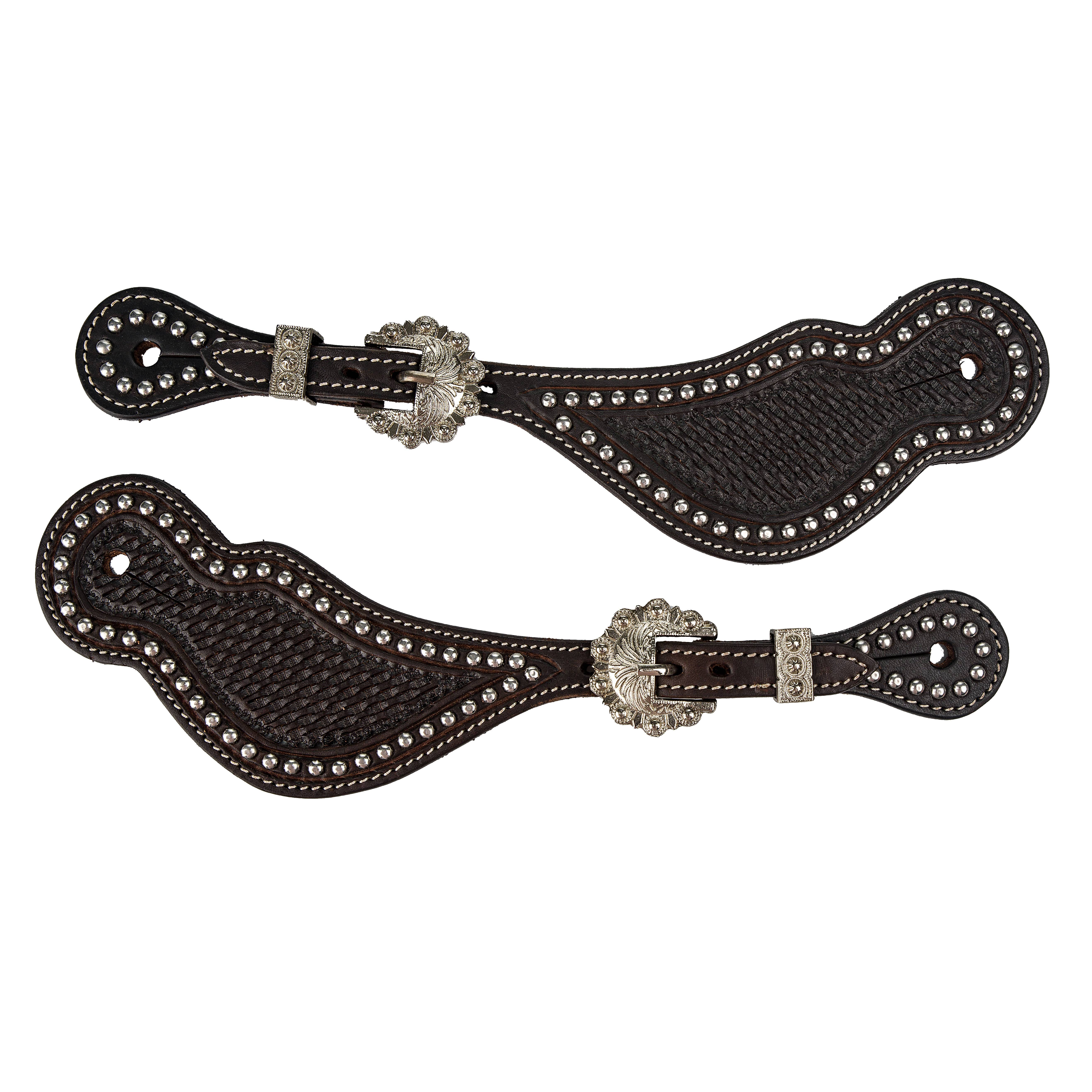 Tabelo Shaped Spur Straps with  Studded Trim