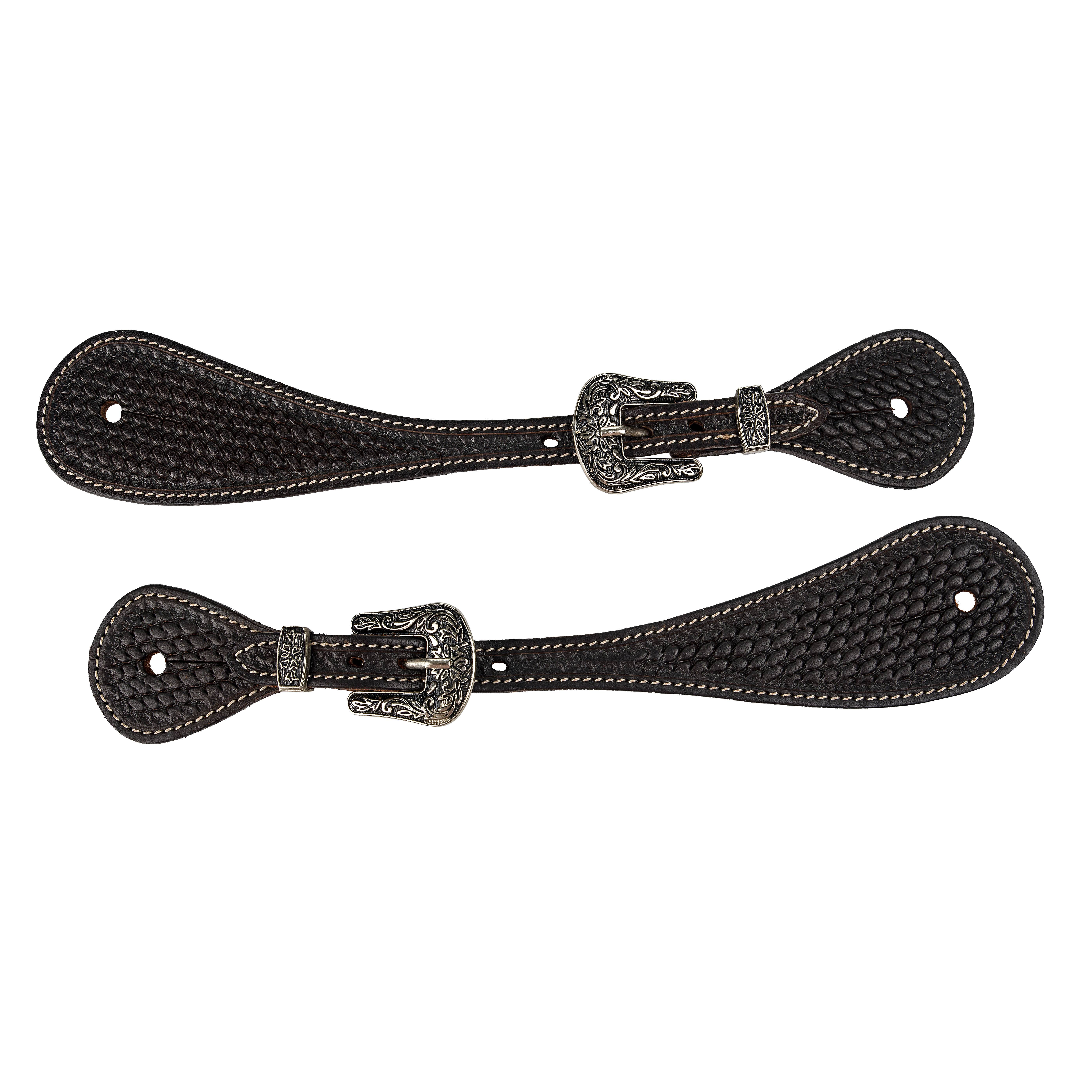 Tabelo Shaped Spur Straps with  Basket Tooling
