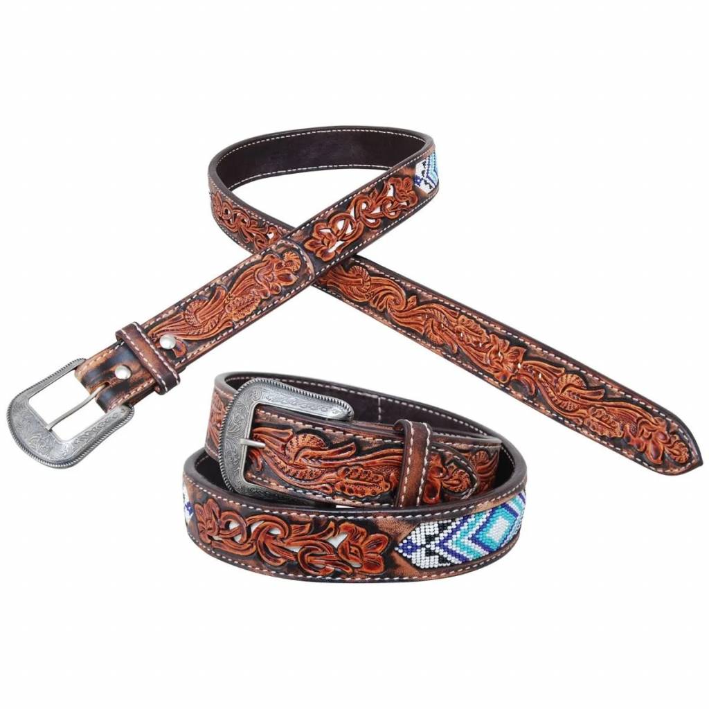 Circle Y Blue Diamond Beaded Inlay Belt