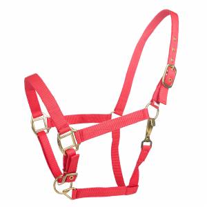Tabelo Nylon Halter with Snap & Adj Chin - Red - Horse