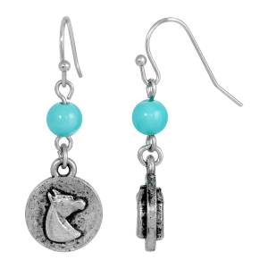 1928 Jewelry Turquoise Bead Horse Wire Earrings