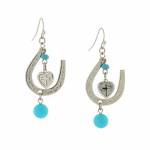 1928 Jewelry Faux Turquoise Horseshoe and Suspended Heart Drop Earrings