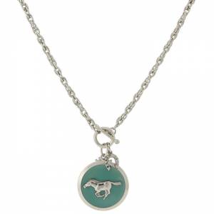 1928 Jewelry Turquoise Color Enamel Horse Pendant Toggle Necklace