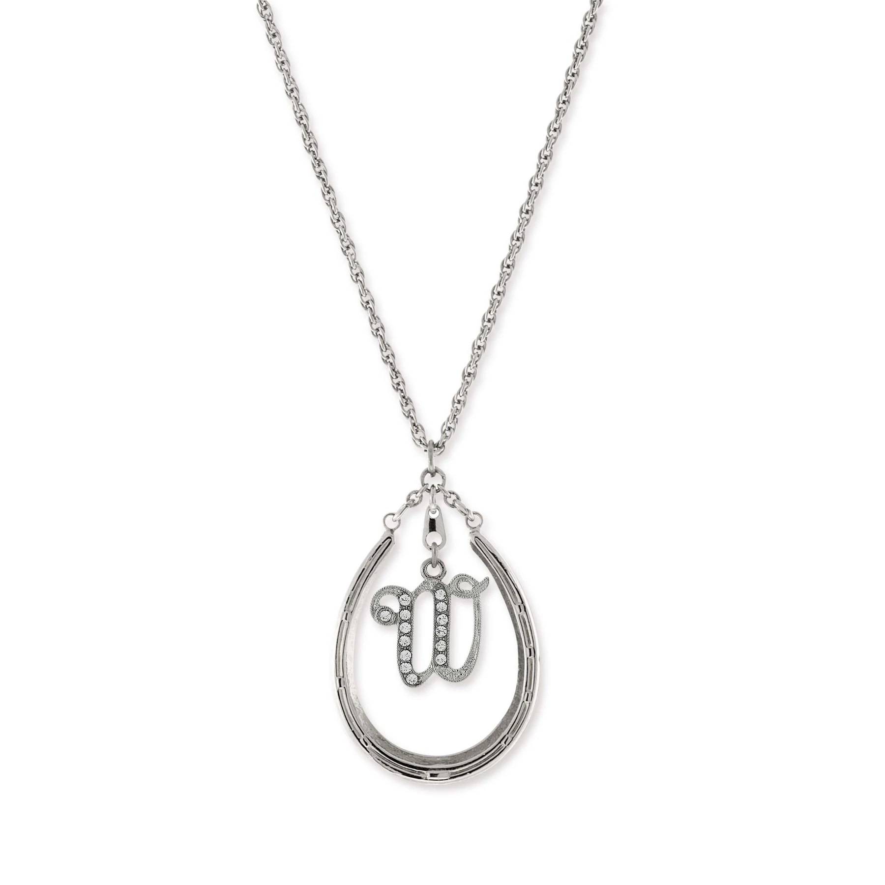 1928 Jewelry Pewter Horseshoe Crystal Initial Necklace