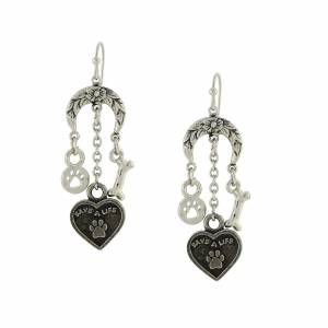 1928 Jewelry Save A Life Heart Bone Paw Charm Earrings