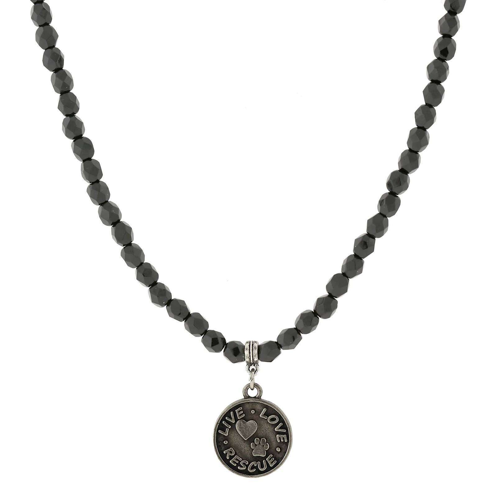 1928 Jewelry Black Bead Live Love Rescue Necklace
