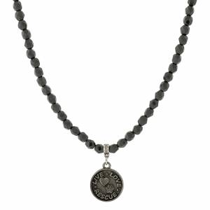 1928 Jewelry Black Bead Live Love Rescue Necklace - Black/Silver-Tone - 15 Adjustable
