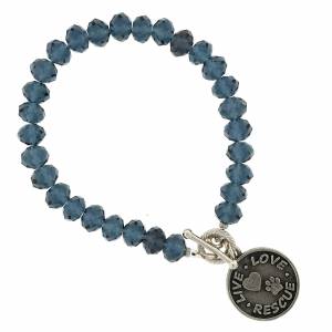 1928 Jewelry Glass Beads Live Love Rescue Toggle Pendant Bracelet - Blue - 7L