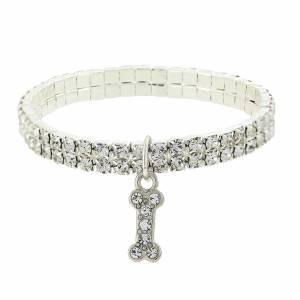 1928 Jewelry Crystal Two Row Stretch With Dog Bone Charm Bracelet