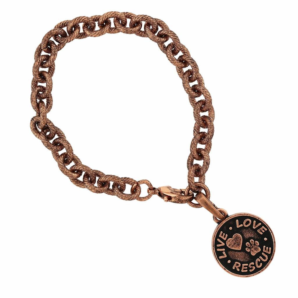 1928 Jewelry Link Chain Live Love Rescue Charm Pendant Bracelet