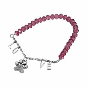 1928 Jewelry Amethyst Bead Love and Animal Paw Stretch Bracelet