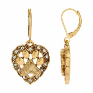 1928 Jewelry Heart And Paw Crystal Accent Lever Back Earrings