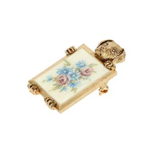 1928 Jewelry Puppy with Floral Frame Decal Pin