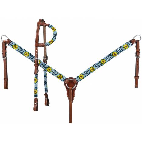 Royal King Beaded Sunflower Headstall & Breastcollar Set