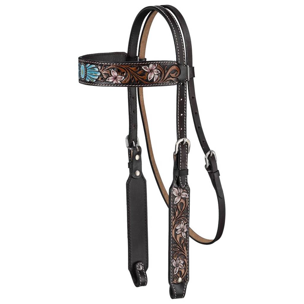Silver Royal Faux Turquoise Stone and Flowers Browband Headstall