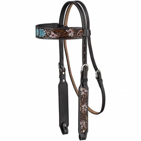 Silver Royal Faux Turquoise Stone and Flowers Browband Headstall