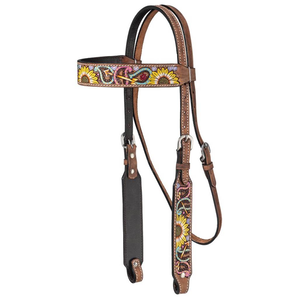 Silver Royal Paisley and Sunflower Browband Headstall