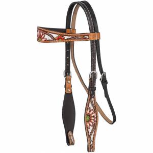 Silver Royal Coral Flower Browband Headstall