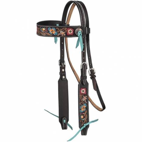 Silver Royal Blue and Pink Floral Browband Headstall