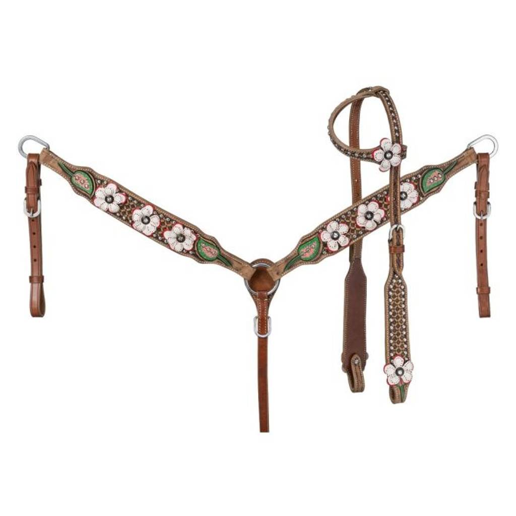 Silver Royal 3D White Poppy Headstall and Breastcollar Set