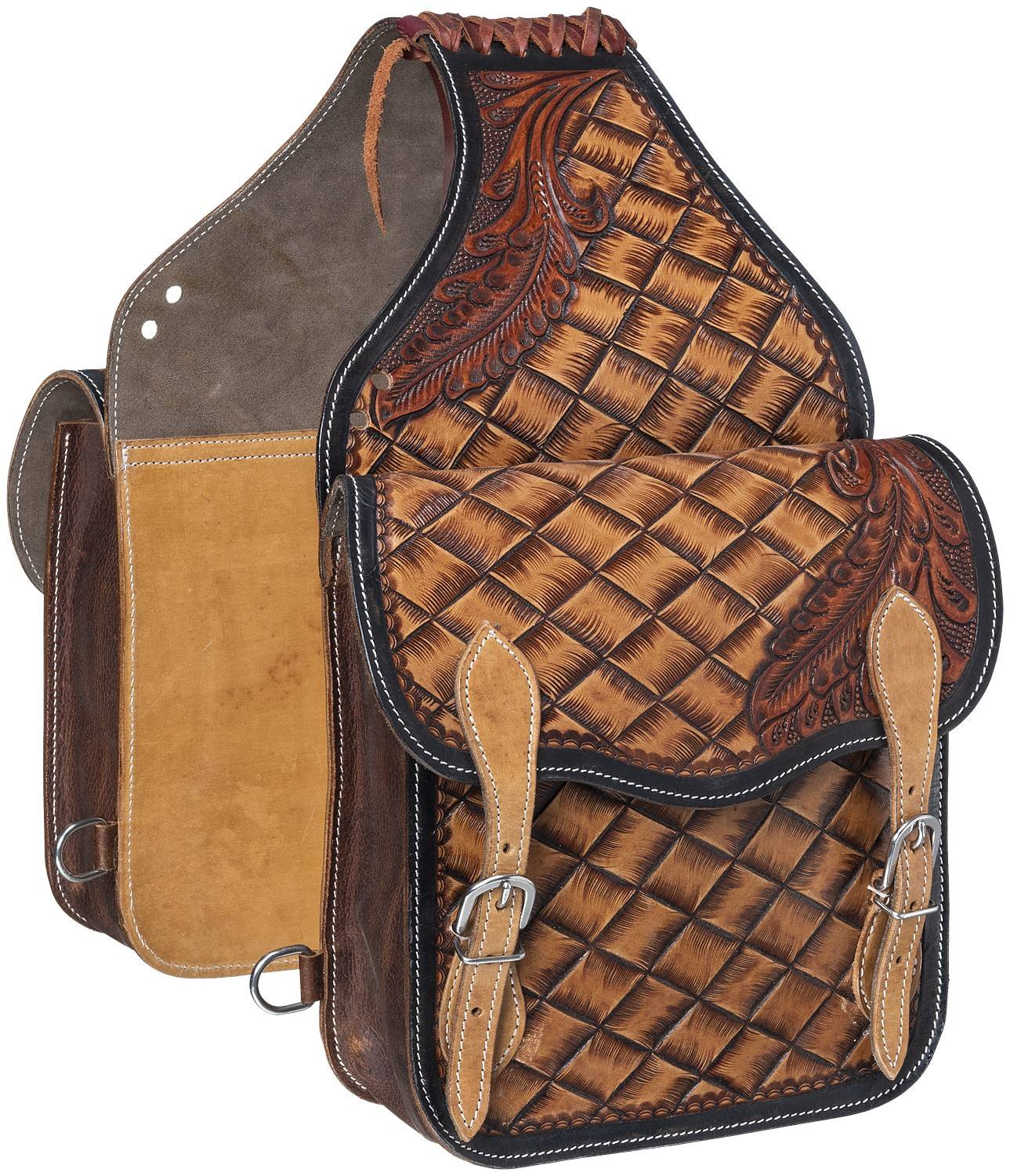 Tough-1 Basket and Leaf Tooled Saddle Bag