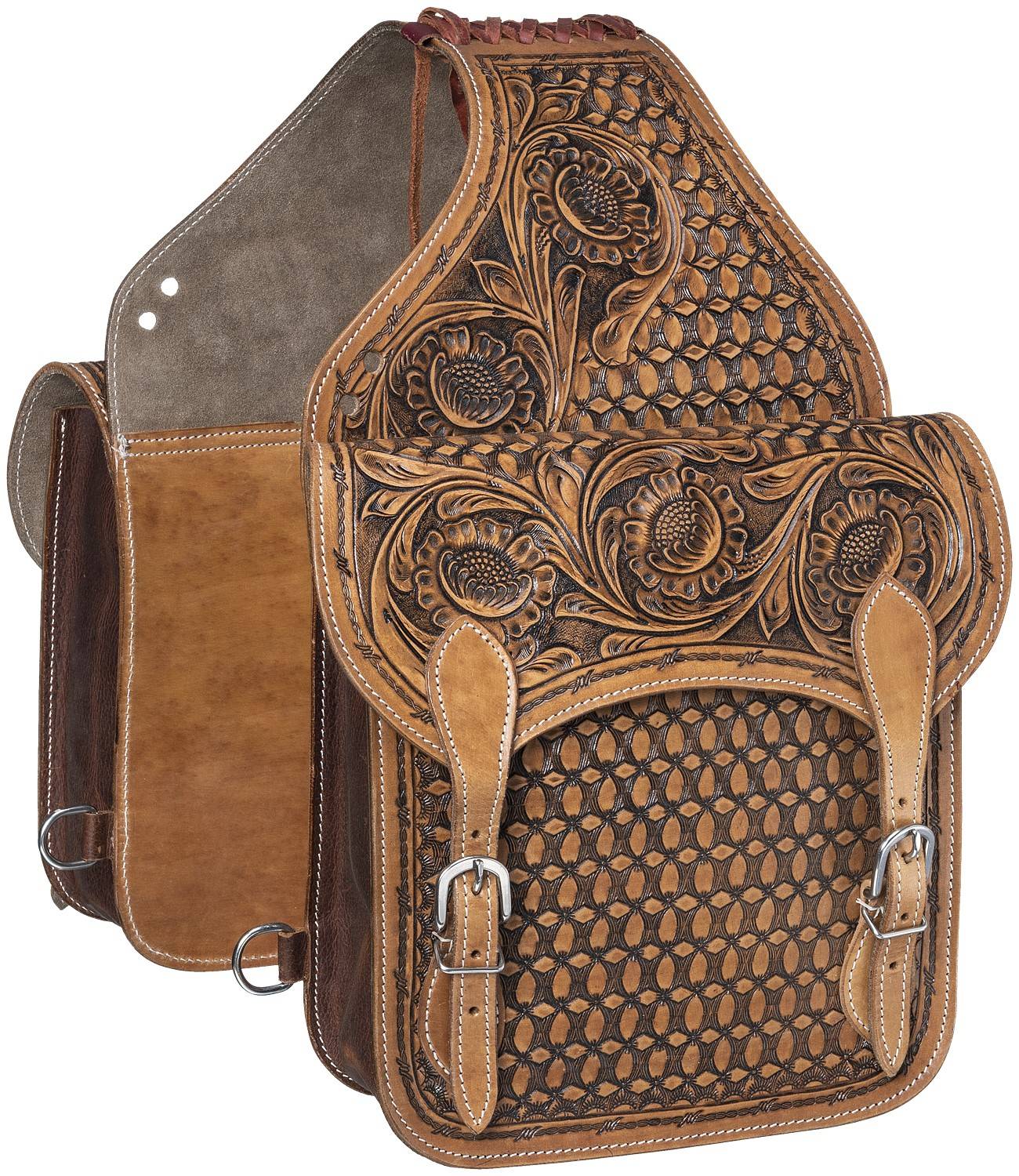 Tough-1 Floral and Barbwire Tooled Saddle Bag