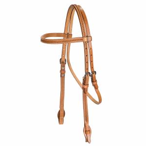 TABELO Browband Headstall with Basket Tooling - Light Oil - Horse