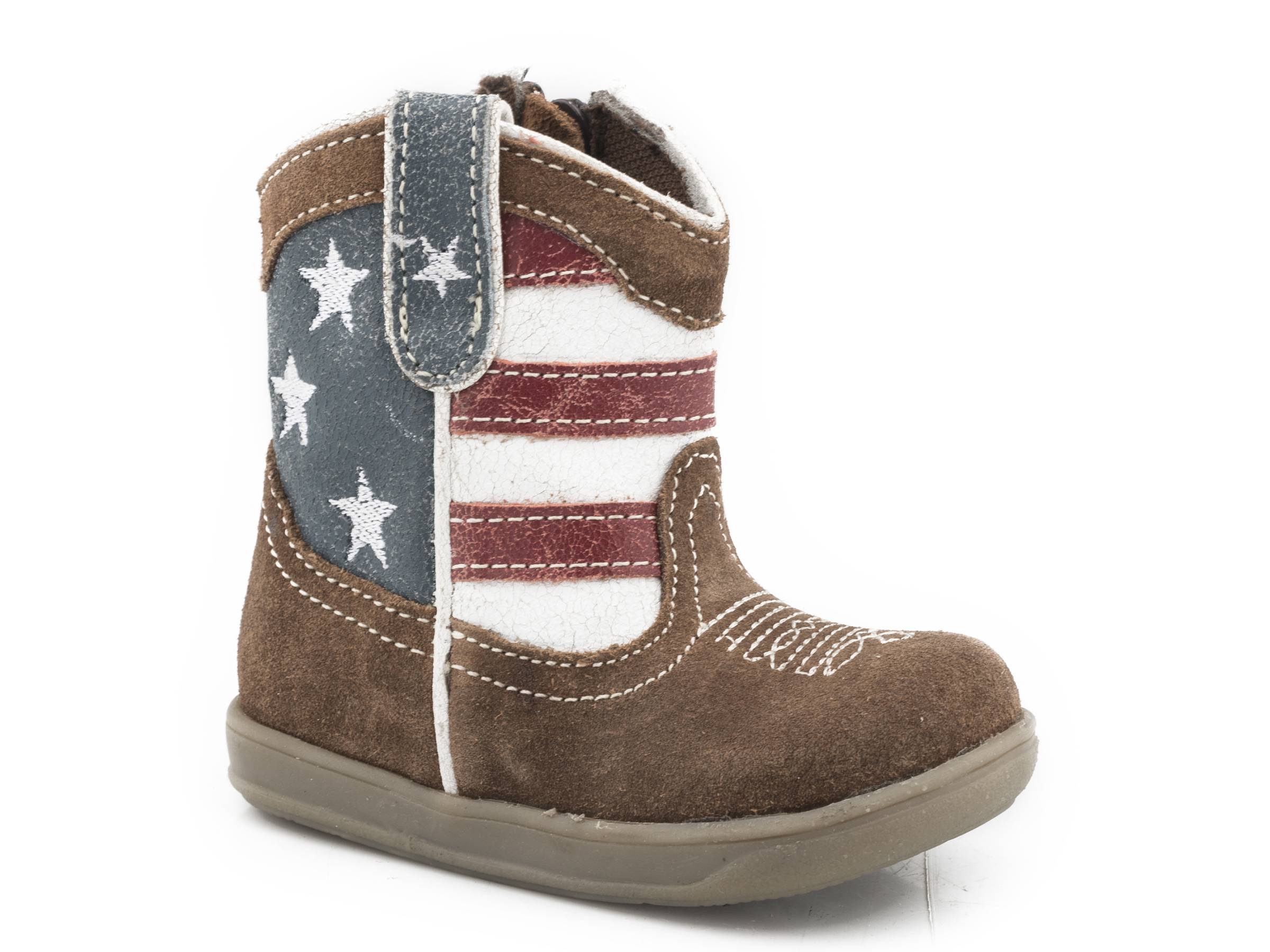 Roper Infant Cowbabies Brown Leather Vamp With Flag Shaft Boots