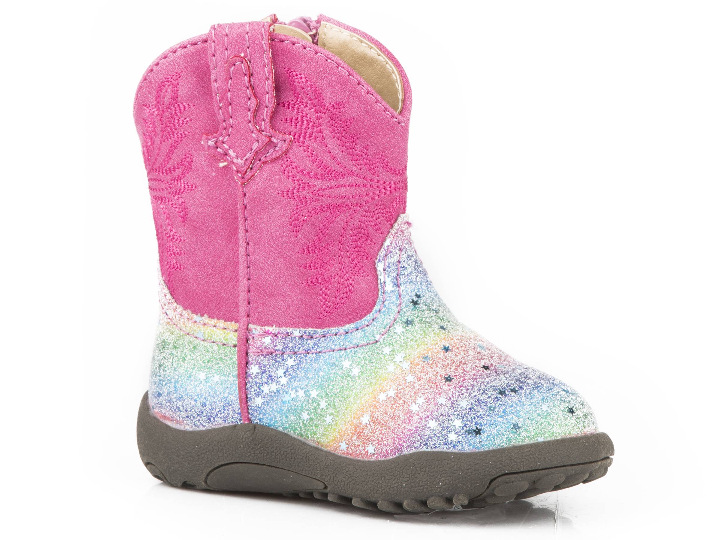 Roper Cowbabies Infant Girls Multi Rainbow Glitter Pink Boots