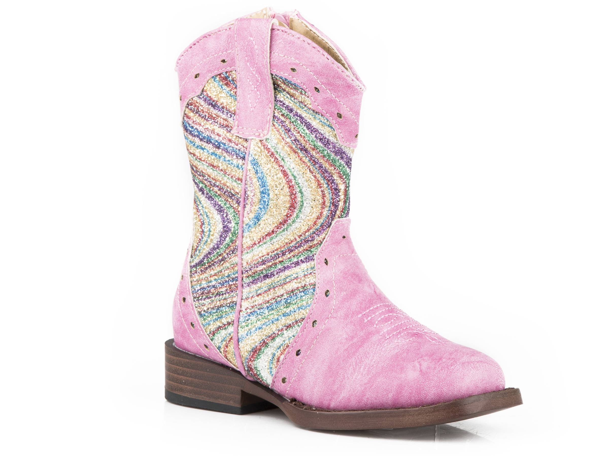 Roper Toddler Triad Design Pink Vamp/Swirly Glitter Boots