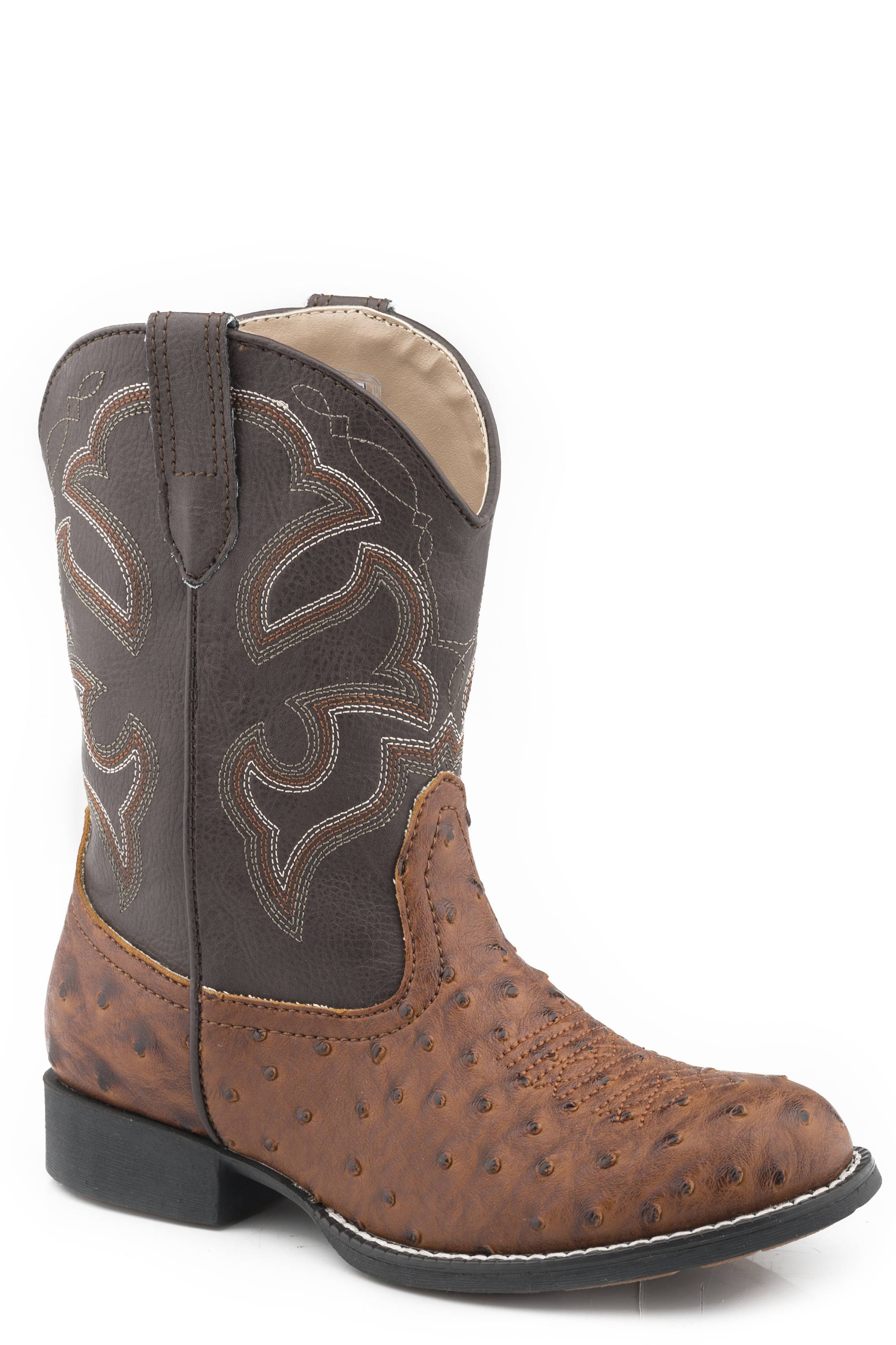Roper Kids Tan Faux Ostrich Vamp/Brown Shaft Boots