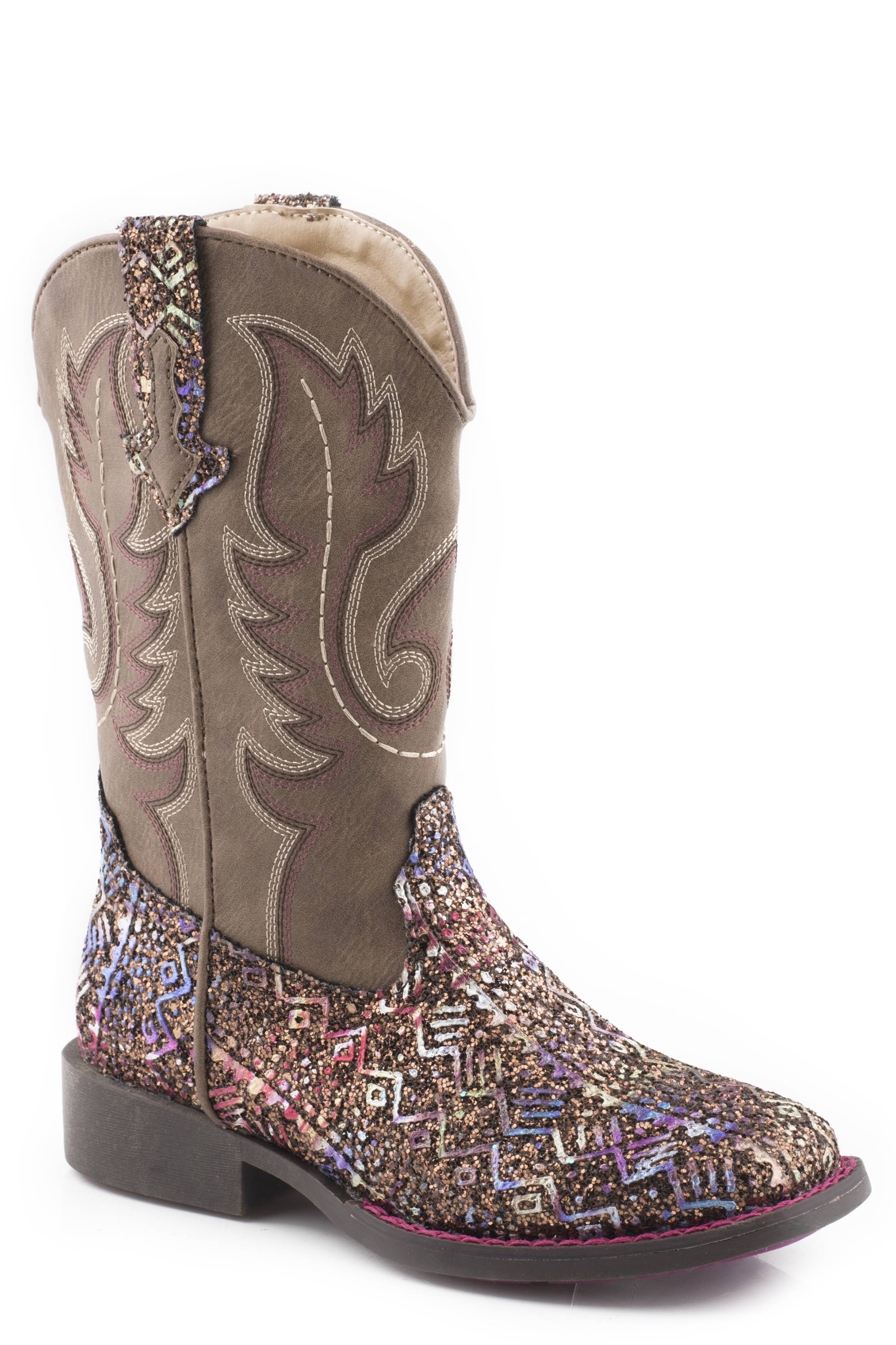 Roper Kids Brown Southwest Glitter Boots