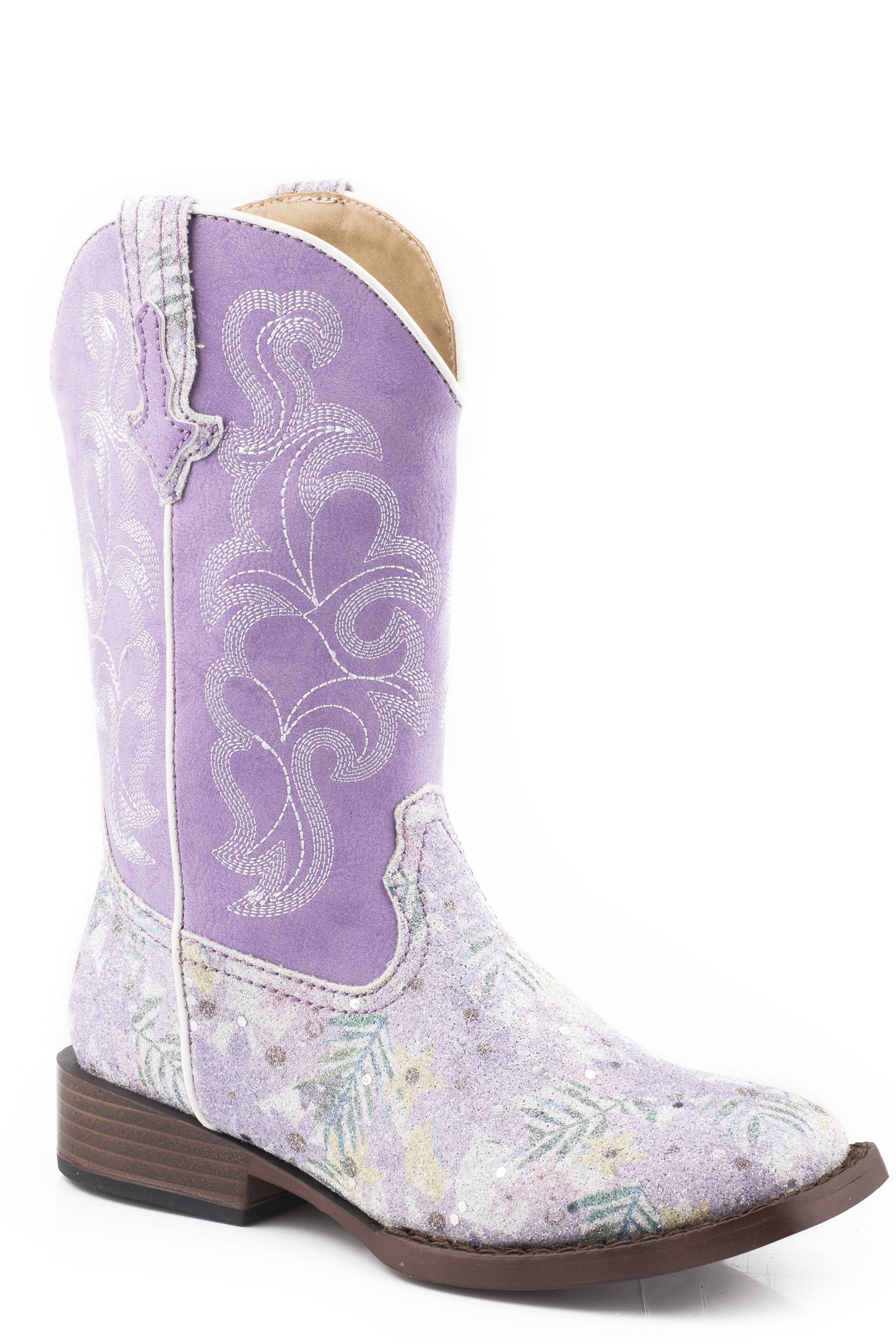 Roper Kids Lavender Floral Glitter Western Boots