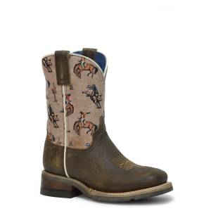Roper Kids Square Toe Printed Horse Design GEO Sole Leather Boots