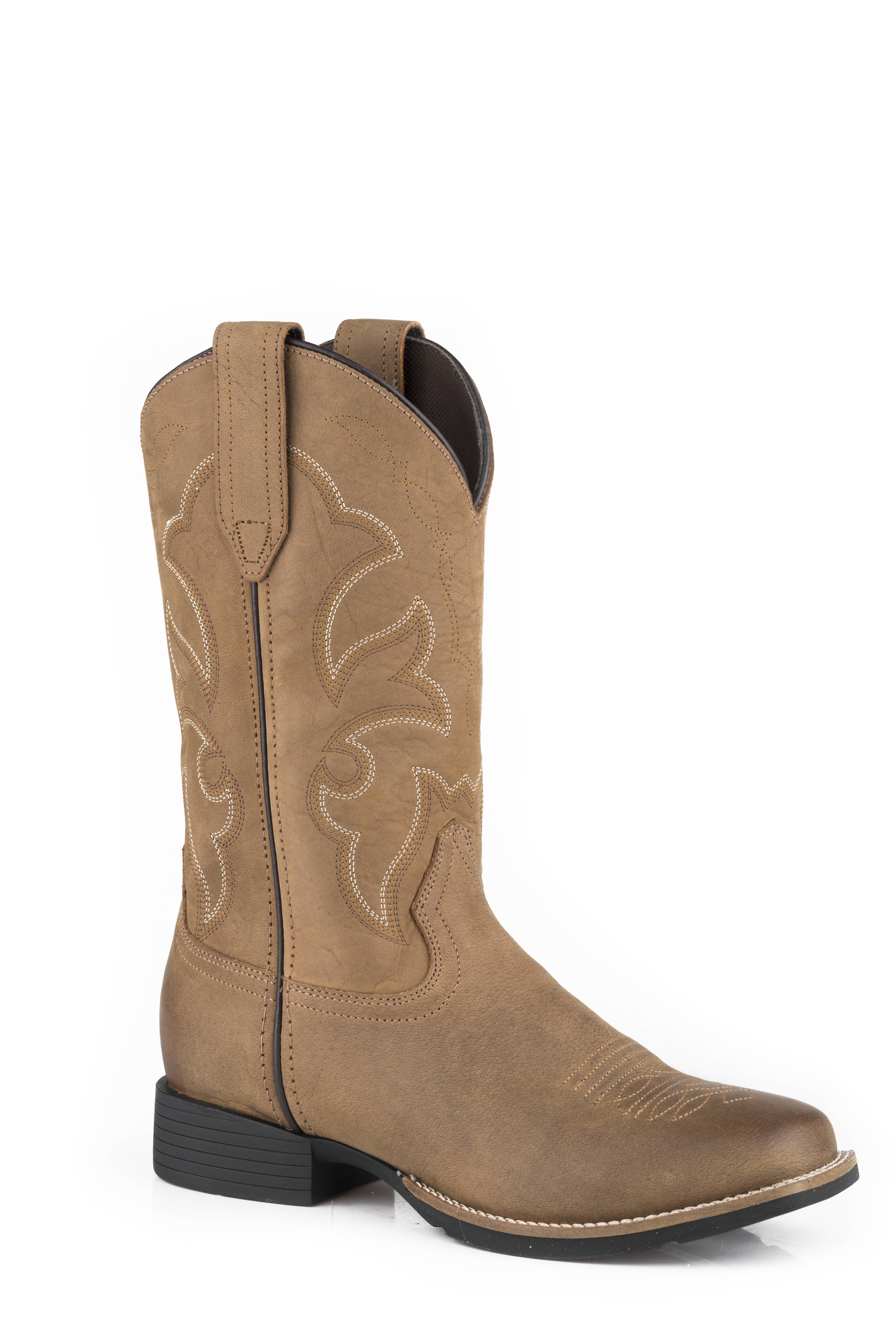 Roper Mens Burnished Brown Vamp With Navy Leather Shaft Western Boots