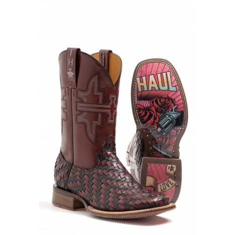 Tin Haul Ladies Square Toe Boots - Red Revolver with Iron Rose Sole