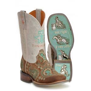 Tin Haul Ladies Square Toe Boots - Wild Rags with Near Home Sole