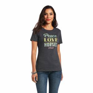 Ariat Ladies Peace Love Horses T-Shirt - Charcoal Heather - Large