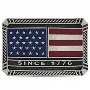 Montana Silversmiths Trimmed Square American Flag Attitude Belt Buckle