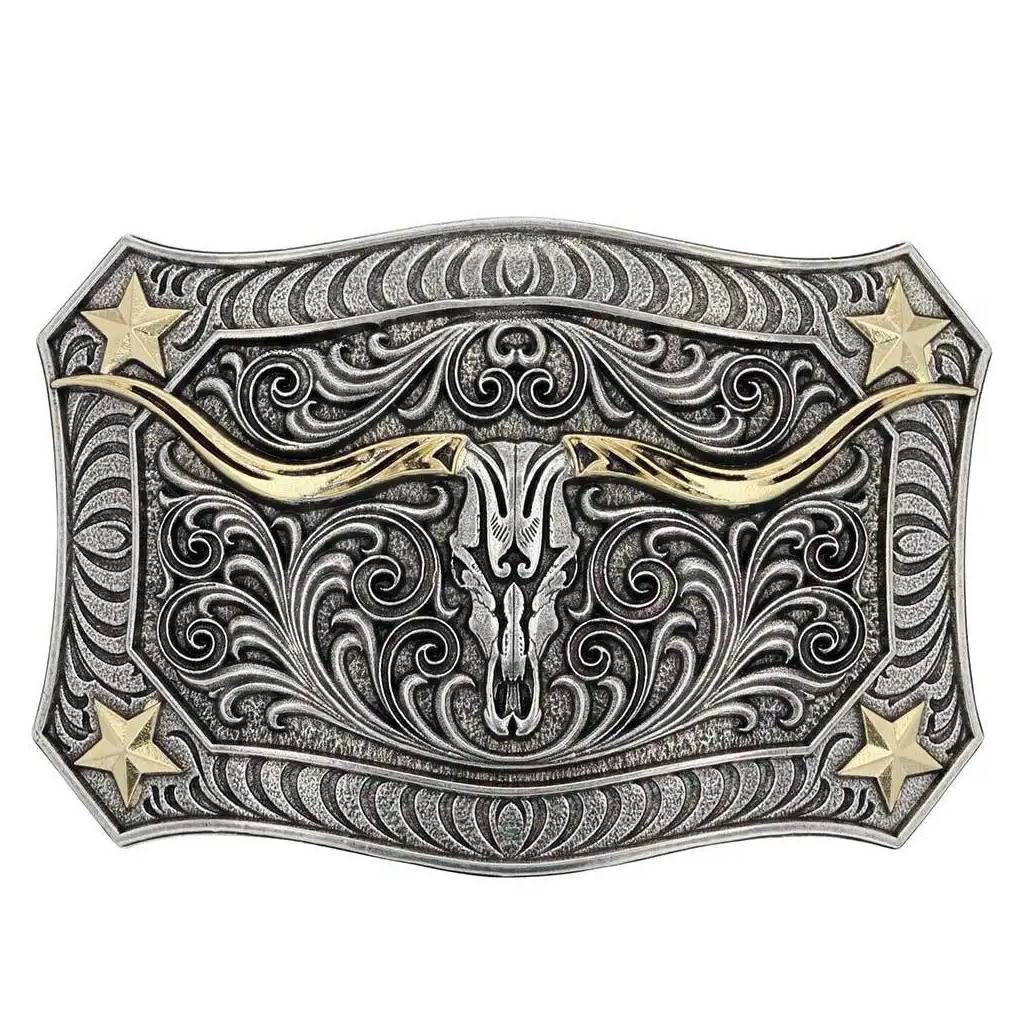 Montana Silversmiths Longhorn Crest Filigree Attitude Belt Buckle