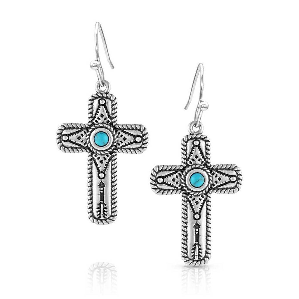 Montana Silversmiths Faith on Point Turquoise Cross Earrings