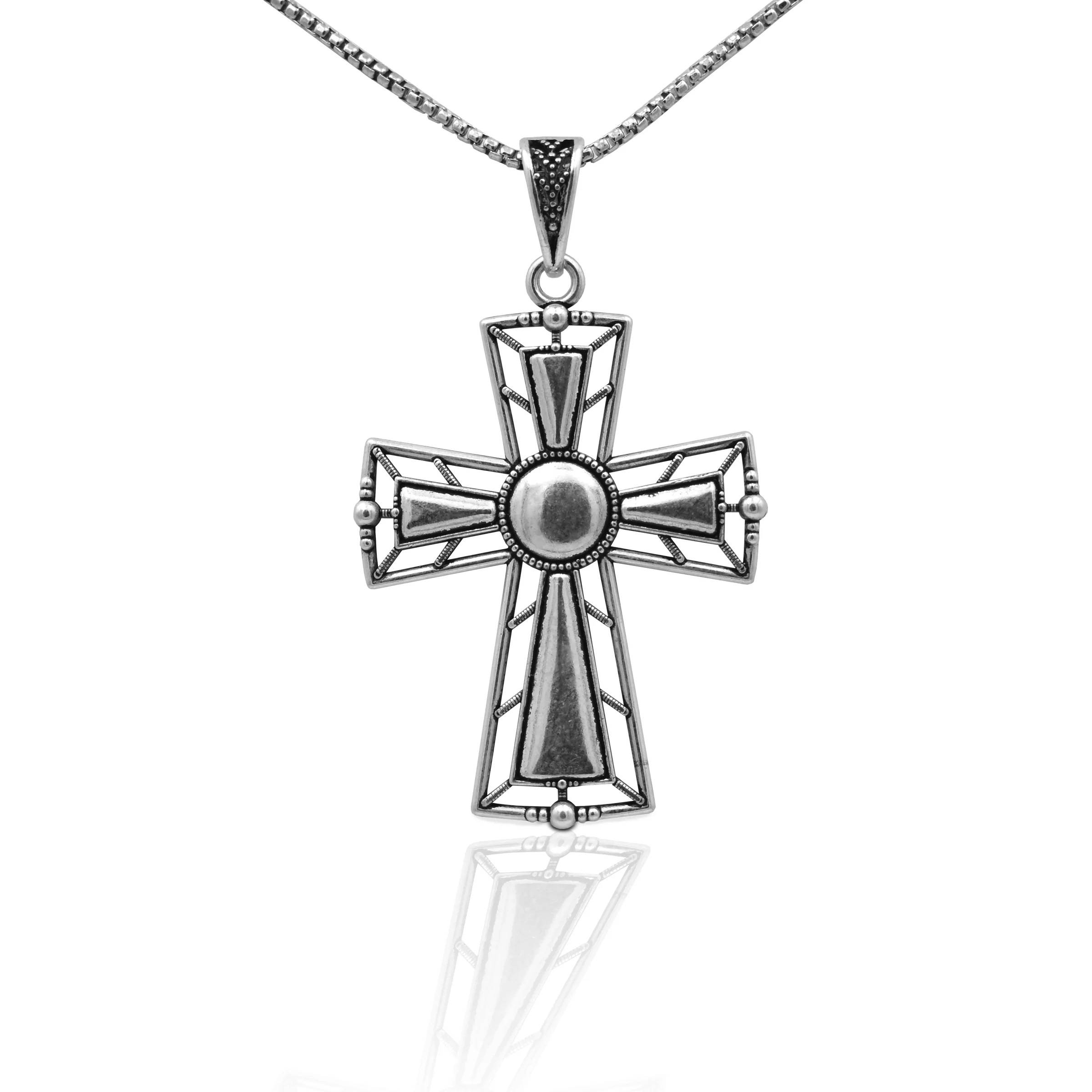 Kelly Herd Mens Outlined Cross Pendant Necklace