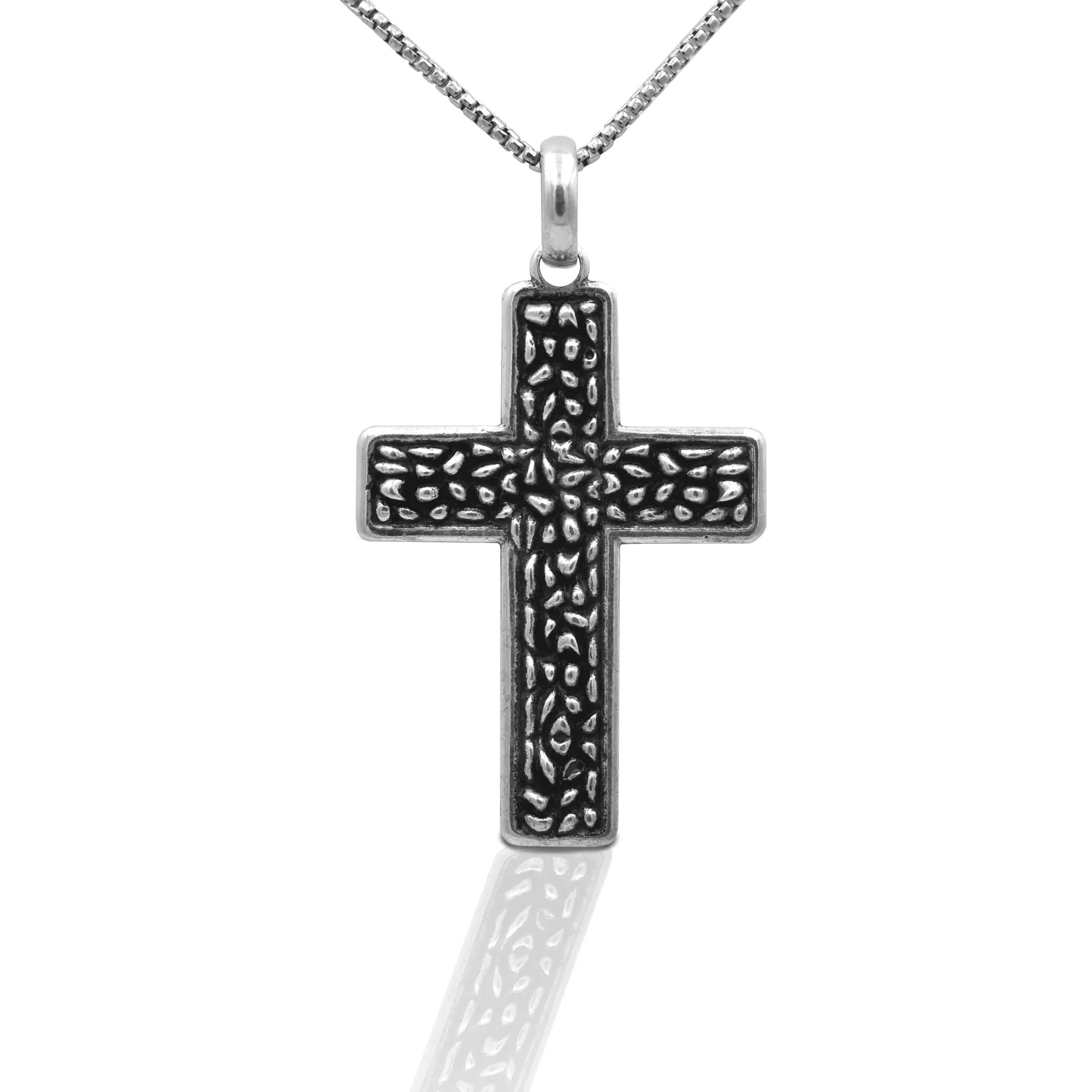 Kelly Herd Mens Textured Cross Pendant Necklace