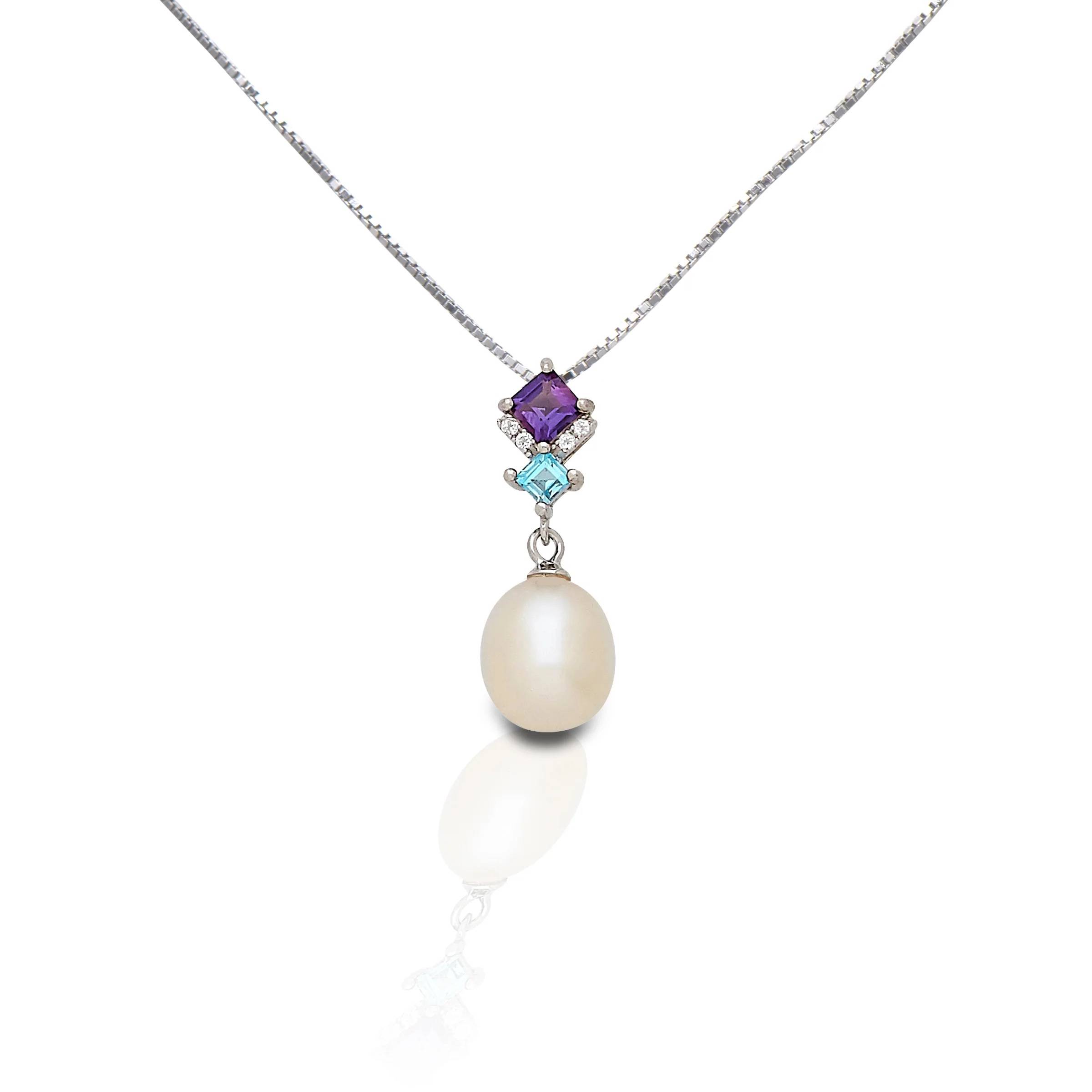 Kelly Herd Amethyst & Blue Topaz Tear Drop Pearl Pendant