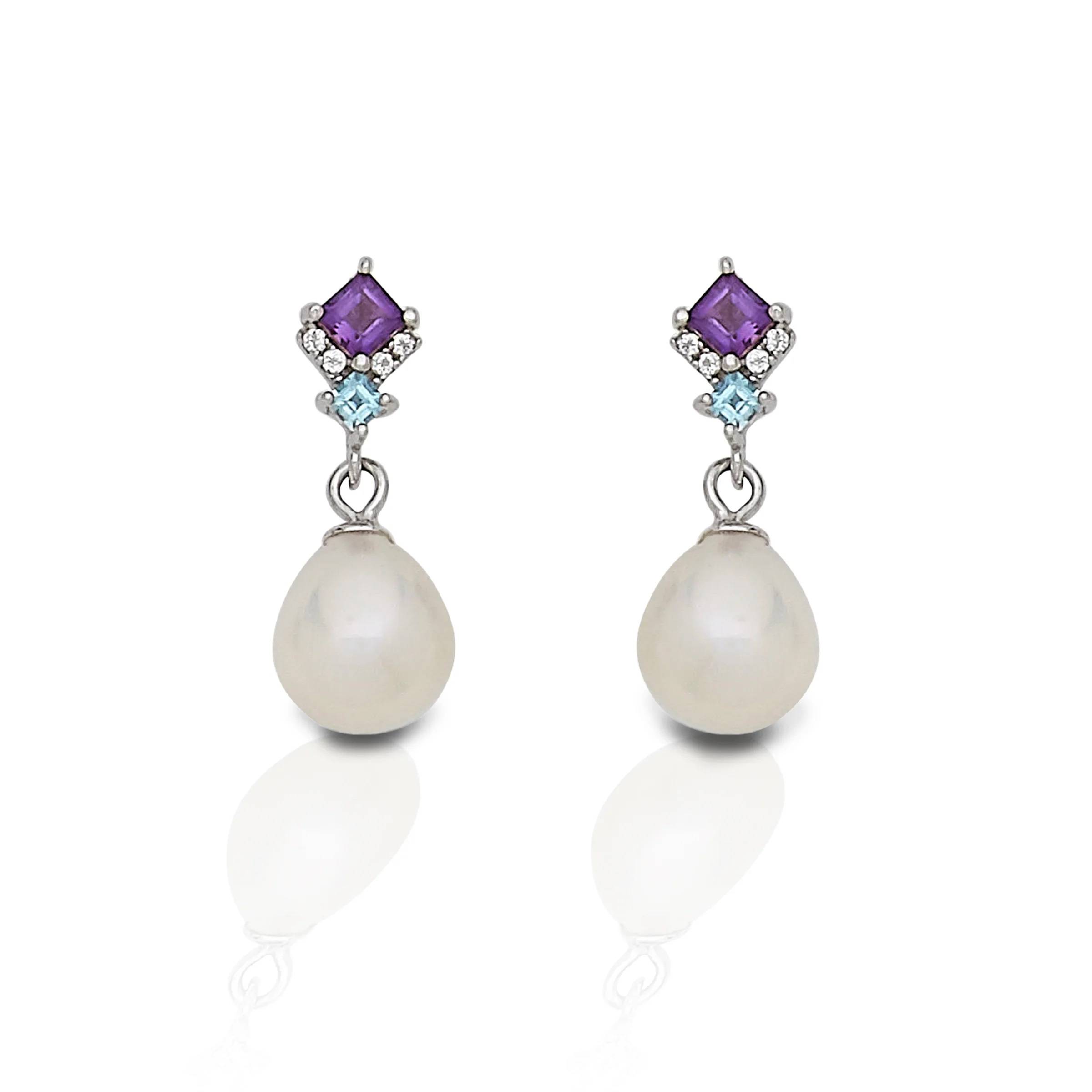 Kelly Herd Amethyst & Blue Topaz Tear Drop Pearl Earrings